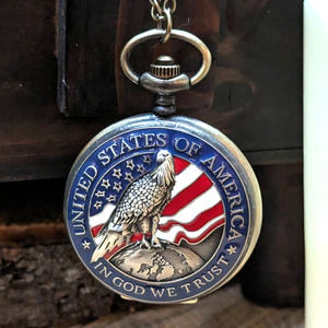 Eagle and Flag Patriot Pocket Watch Patriotic Vintage Bronze Finish America Gift